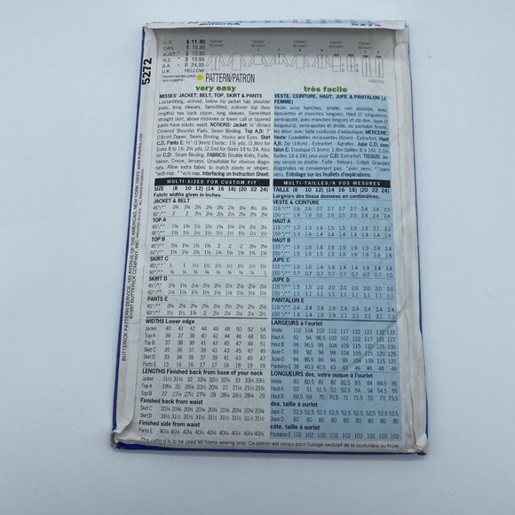 Butterick 5272 Misses Jacket Belt Top Skirt Shorts 8 10 12 Sewing Pattern UC FF - Picture 3 of 3